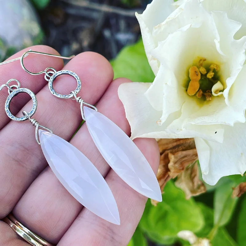 Flat badge earrings-White Moonstone and Sterling Silver Earrings