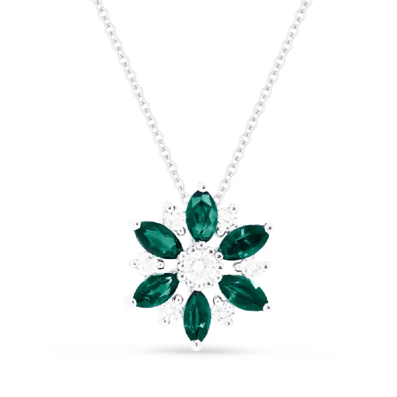 Fine thread necklaces-0.56Ct Emerald 16"pendant Necklace In 14K White Gold