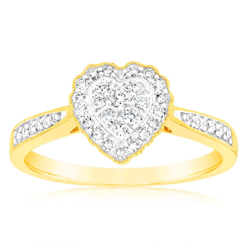 Half crescent rings-Luminesce Lab Grown Diamond 1/4 Carat Heart Dress Ring in 9ct Yellow Gold