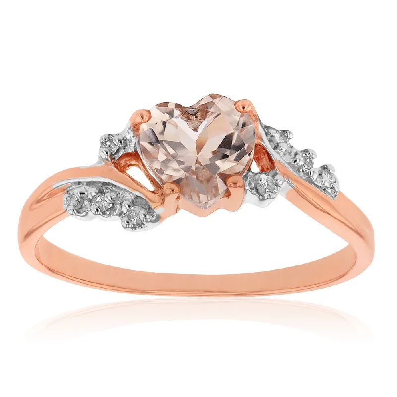 Heavy stone rings-9ct Rose Gold Morganite and Diamond Heart Ring