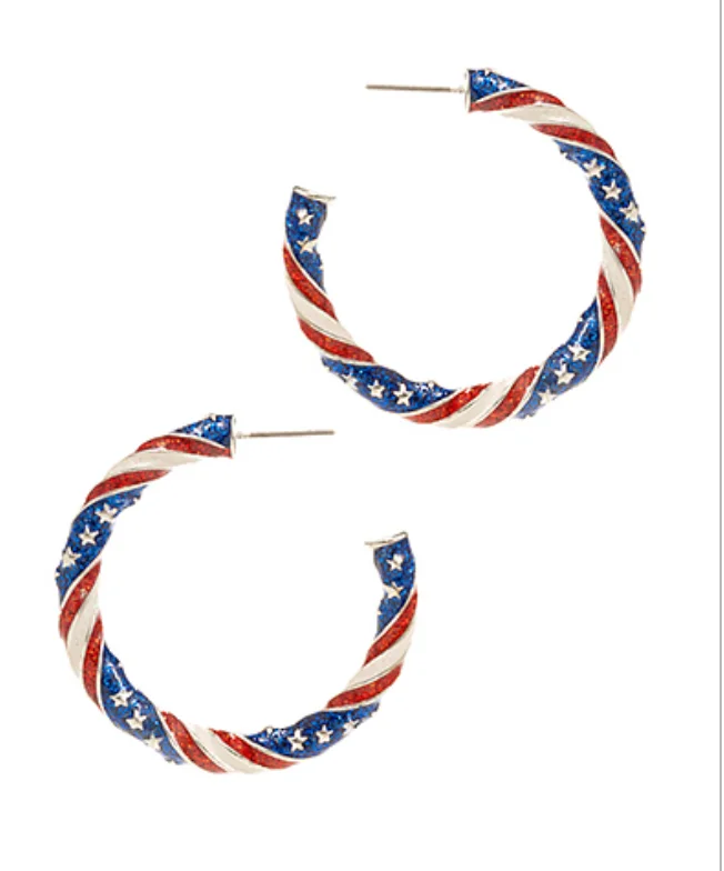 Ruby stud earrings-USA Flag Glitter Hoop Earrings