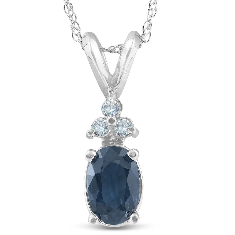 Celestial sign necklaces-1/2ct Blue Sapphire Oval Shape & Diamond Pendant 14K White Gold