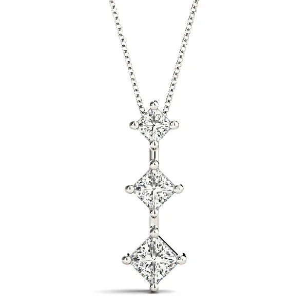 Bear charm necklaces-0.50 ctw Graduated Princess Cut Diamond Three Stone Necklace Pendant