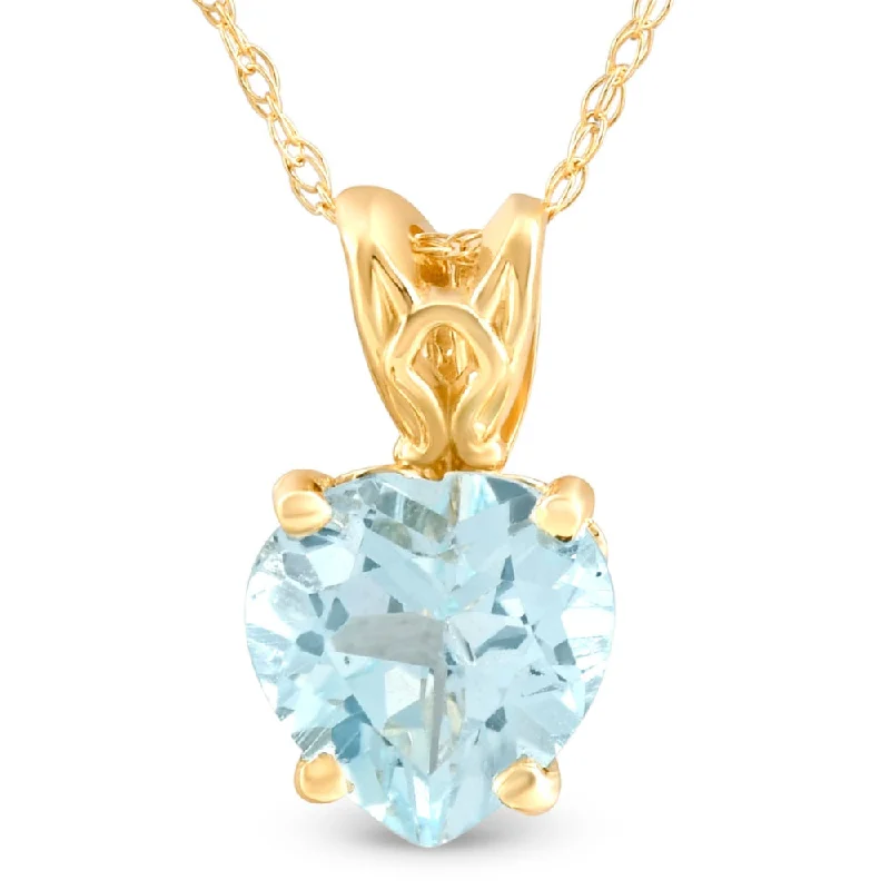 Joy charm necklaces-7mm Women's Heart Pendant in Blue Topaz 14k White, Rose, or Yellow Gold Necklace