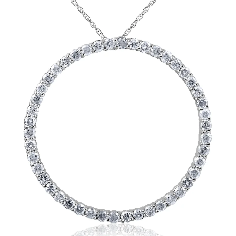 Shiny gold necklaces-2ct Circle Eternity 14K White Gold Diamond Pendant