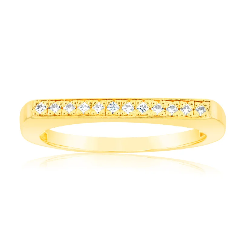 Thin enamel rings-Sterling Silver Gold Plated Fancy Zirconia Channel Ring