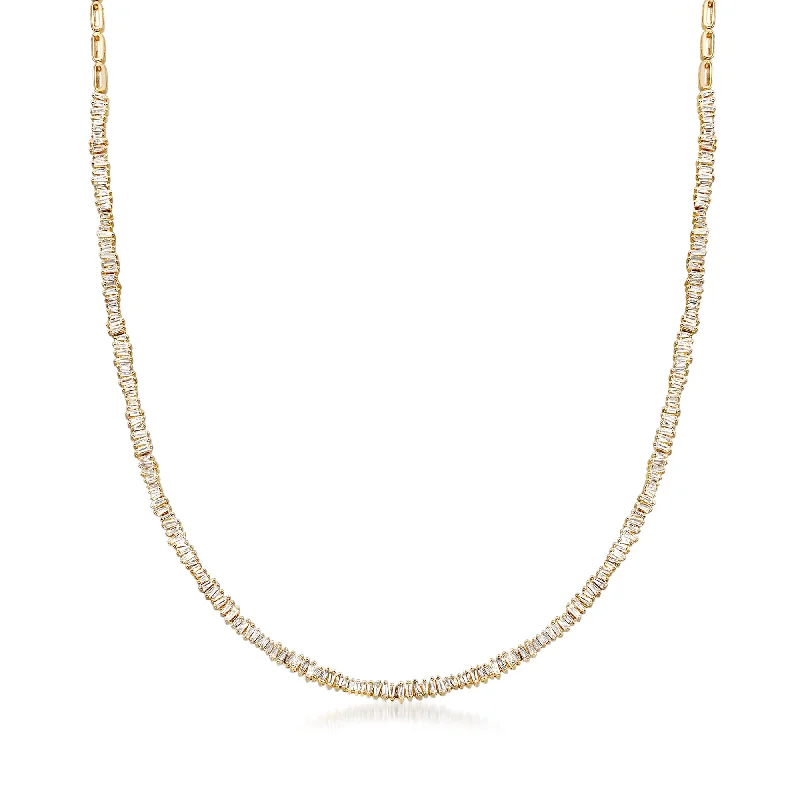 Rope weave necklaces-Ross-Simons Diamond Tapered Baguette Necklace in 14kt Yellow Gold