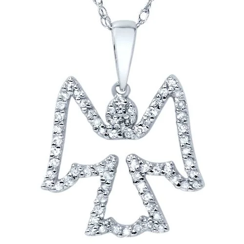 Topaz necklaces-1/4ct Diamond Angel Pendant 14K White Gold