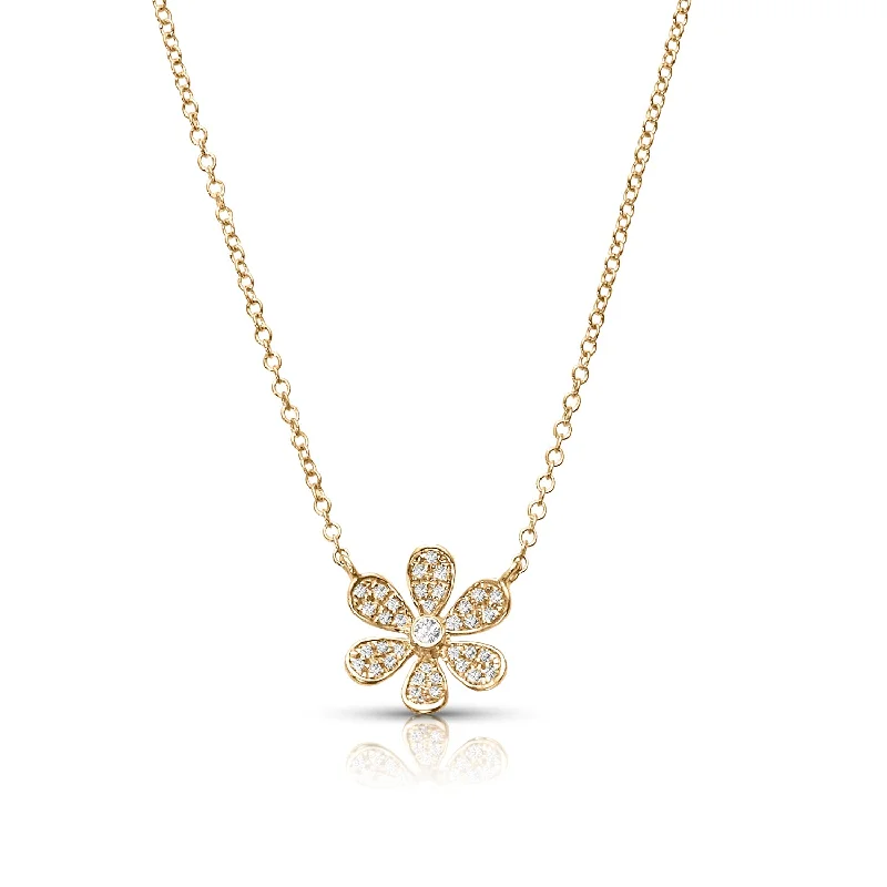 Flat gem necklaces-0.12 ctw Diamond Flower Necklace Pendant