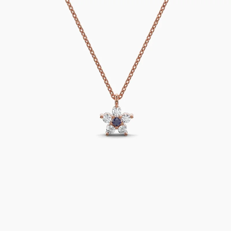 Strong chain necklaces-Double Sided Diamond & Sapphire Flower Necklace