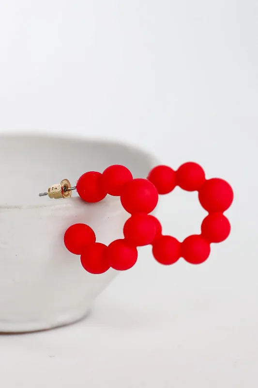 Pure gem earrings-Brooke Red Matte Ball Mini Hoop Earrings