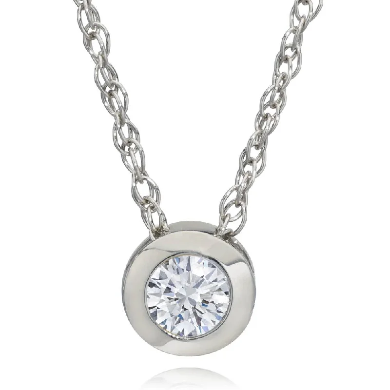 Knot-style necklaces-1/3ct Bezel Solitaire Pendant 14K White Gold