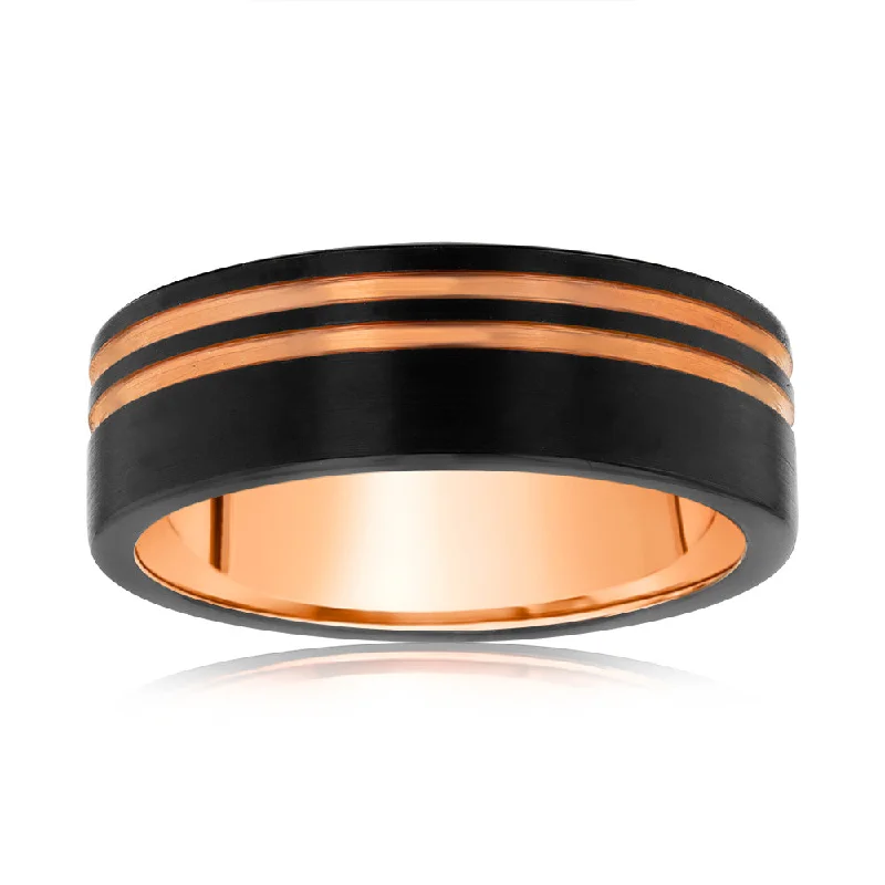 Turquoise inlay rings-Black And Rose Gold 8mm Tungsten Ring