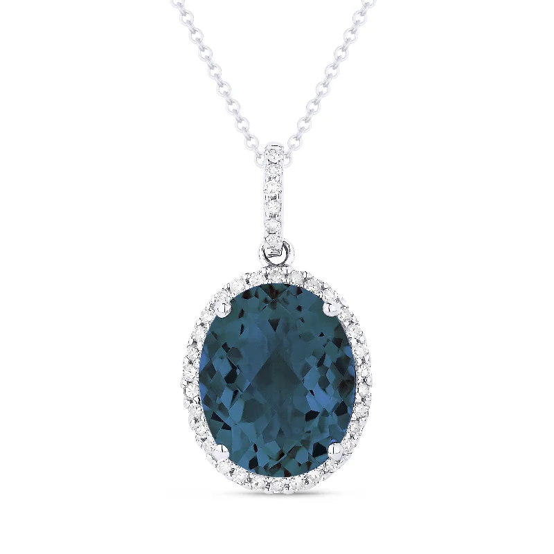 High shine necklaces-2.77Ct London Blue Topaz 16"pendant Necklace In 14K White Gold