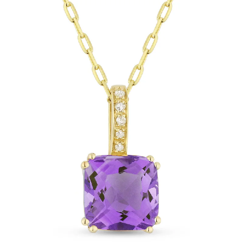 Twist clasp necklaces-1.21Ct Amethyst 16"pendant Necklace In 14K Yellow Gold