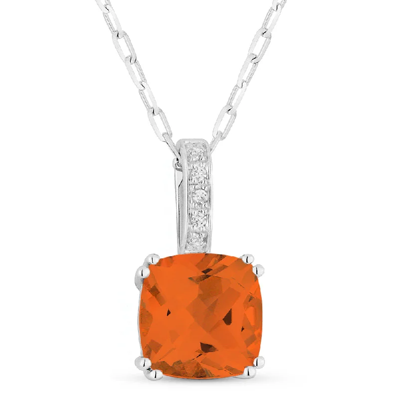 Grand diamond necklaces-0.78Ct Padparadscha 16"pendant Necklace In 14K White Gold