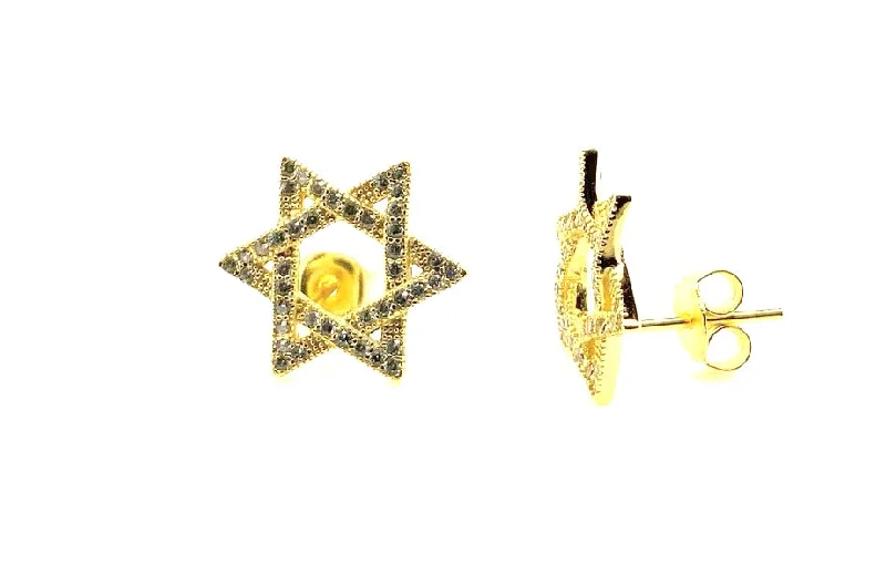 Thin bead earrings-Dina Star of David Clear CZ Stud Earrings