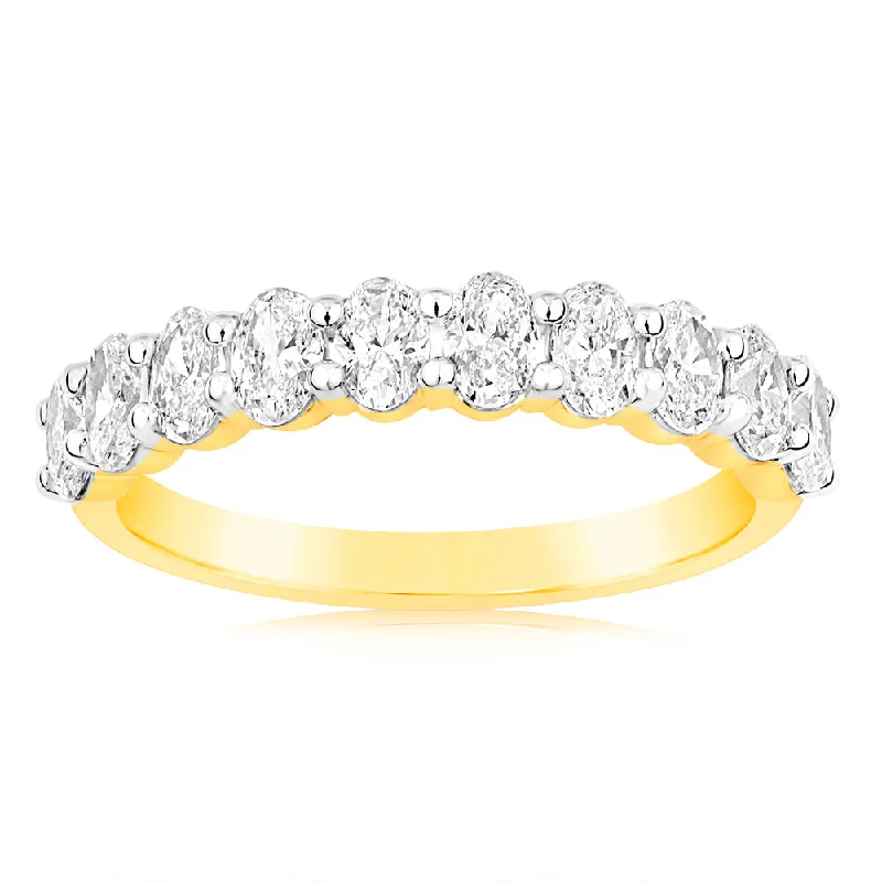 Bead-twisted rings-Luminesce Lab Grown 10ct Yellow Gold Eternity Oval Cut Shaped Ring in 1 Carat Diamond