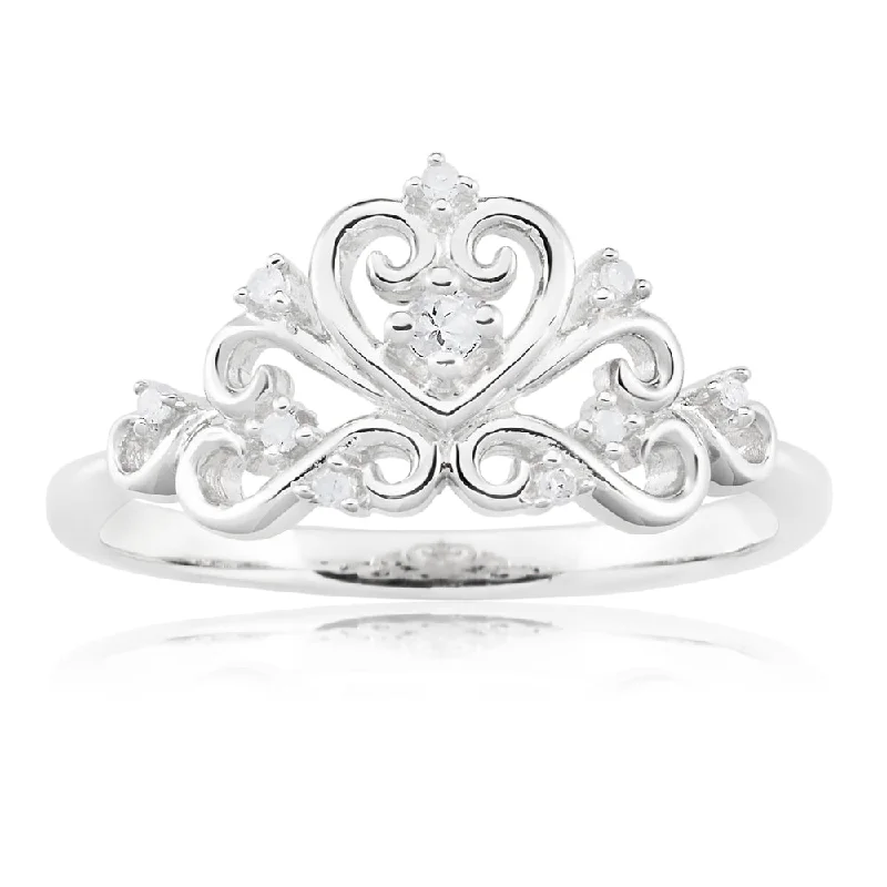 Thick band rings-Sterling Silver Diamond Crown Ring