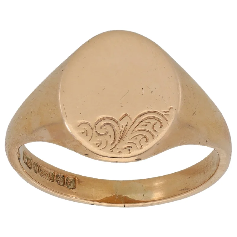 Worn deco rings-9ct Gold Patterned Signet Ring Size R