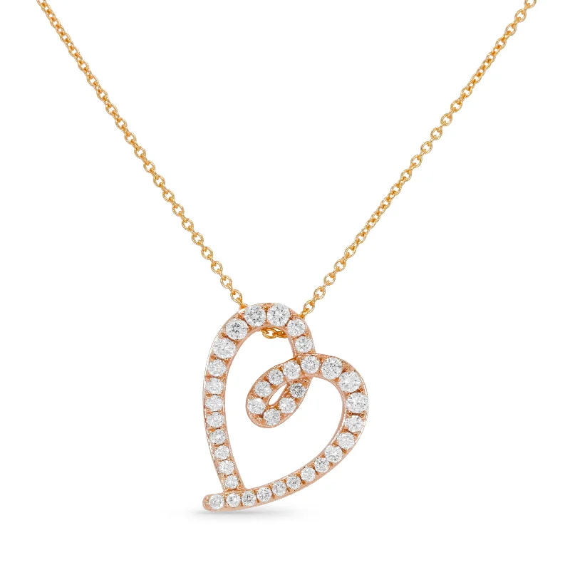 Fluid design necklaces-0.30Ct Diamond 16"pendant Necklace In 14K Rose Gold