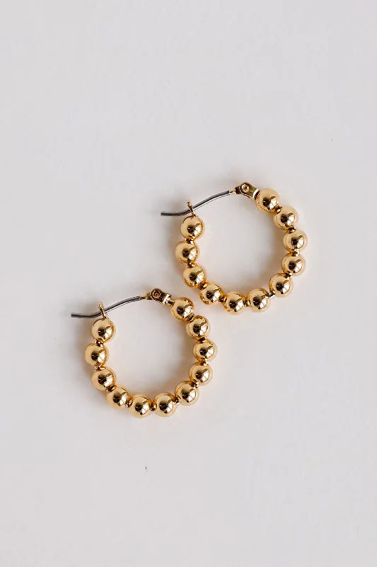 Crow feather earrings-Hazel Gold Ball Hoop Earrings