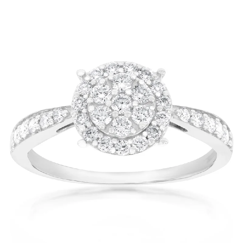 Slim heart rings-Luminesce Lab Grown Diamond 1/2 Carat Cluster Dress Ring in 9ct White Gold