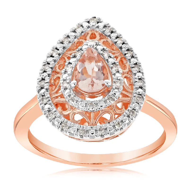 Smooth letter rings-9ct Rose Gold Diamond And Oval Natural Morganite Pear Ring