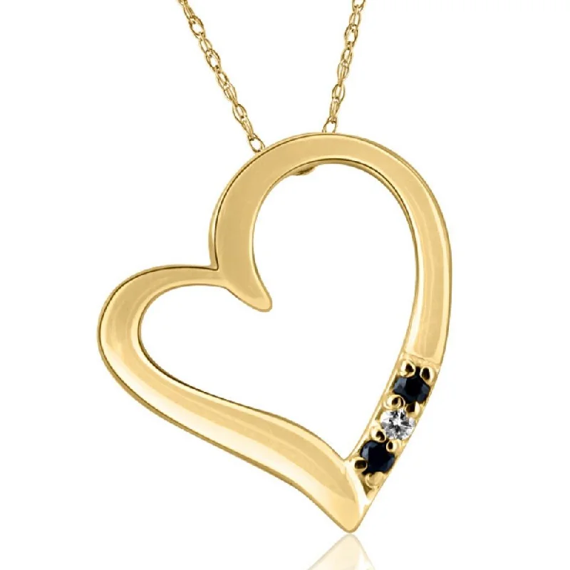 Plaited tribal necklaces-Diamond & Blue Sapphire Heart Pendant 3-Stone Yellow Gold with 18" Chain