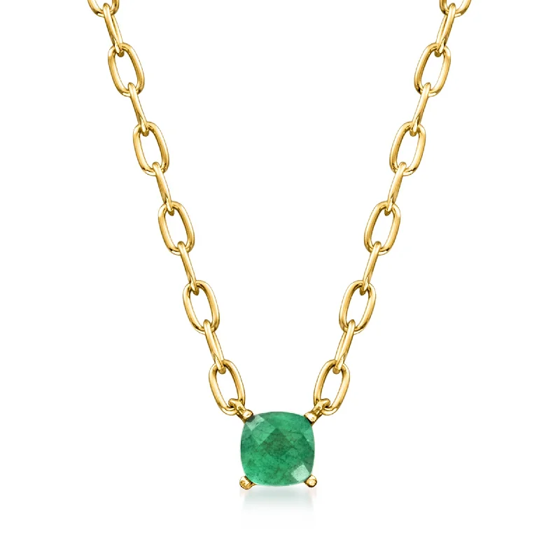 Flax cord necklaces-Ross-Simons Emerald Paper Clip Link Necklace in 18kt Gold Over Sterling