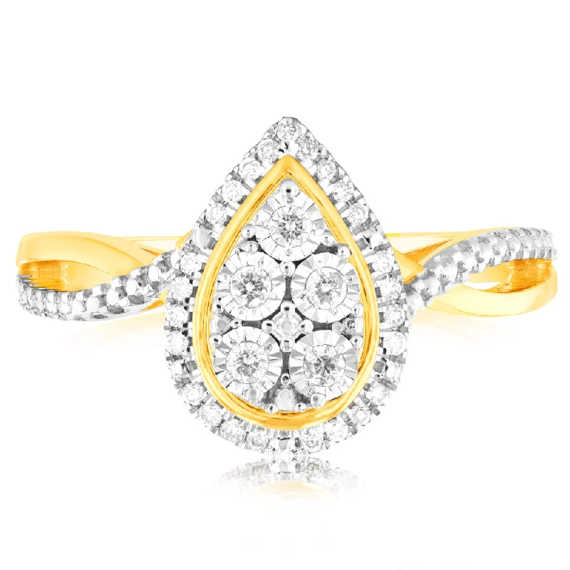 Swirl style rings-9ct Yellow Gold 1/6 Carat Diamond Pear Shaped Ring