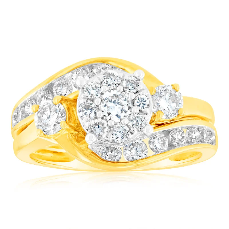 Cool wood rings-9ct Yellow Gold 2 Ring Bridal Set With 25 Diamonds Totalling 1 Carat