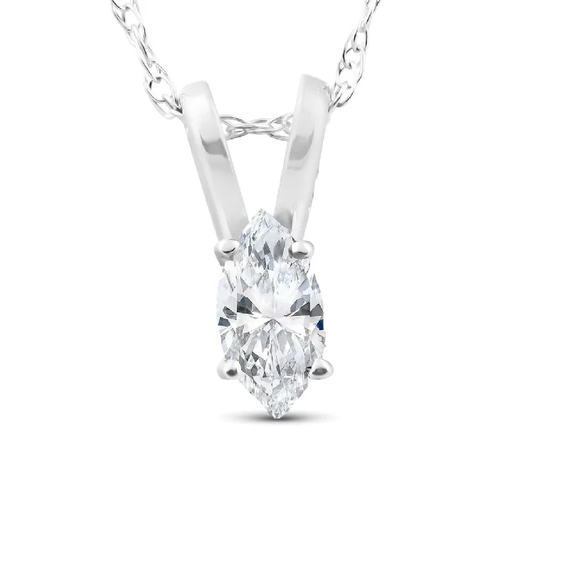 High shine necklaces-1/8ct Fancy Marquise Diamond Solitaire Pendant 14K White Gold