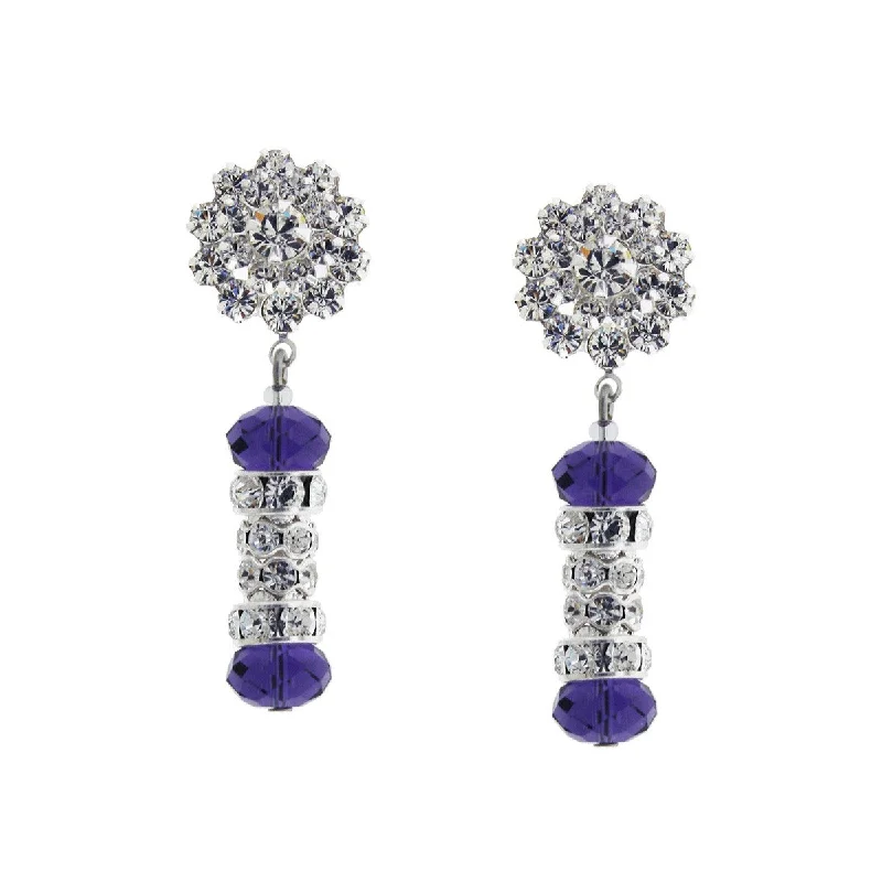 Bent drop earrings-Purple Crystal Earrings with Rhinestone Top