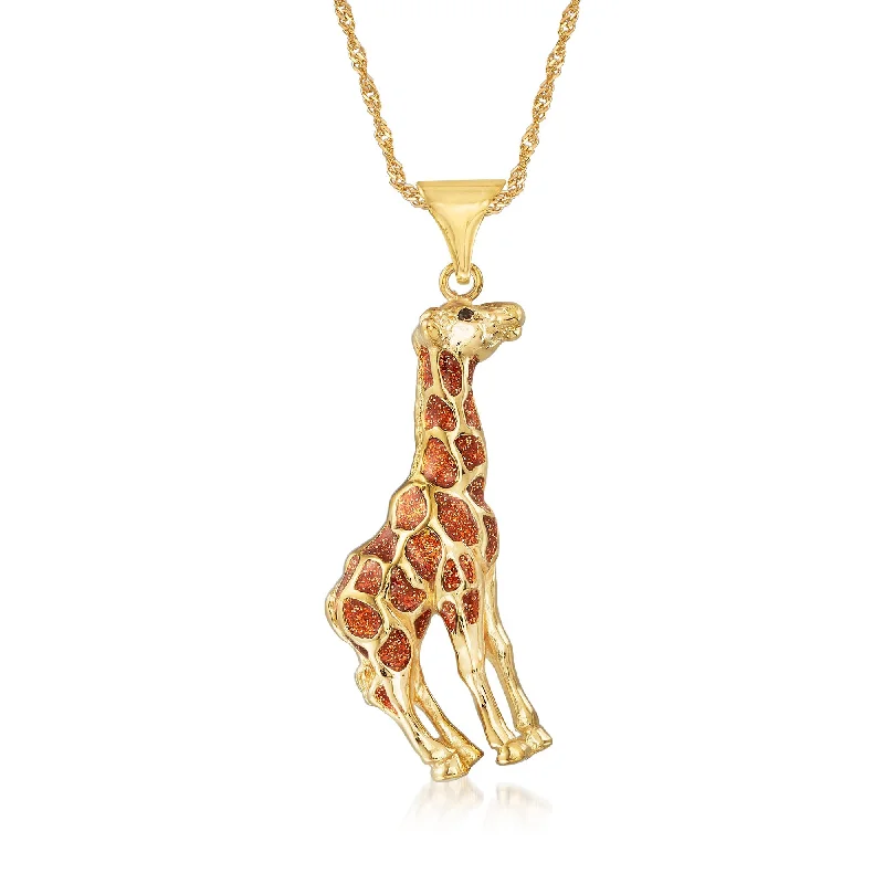 Ruby drop necklaces-Ross-Simons Italian 18kt Gold Over Sterling Giraffe Pendant Necklace With Black and Caramel Enamel