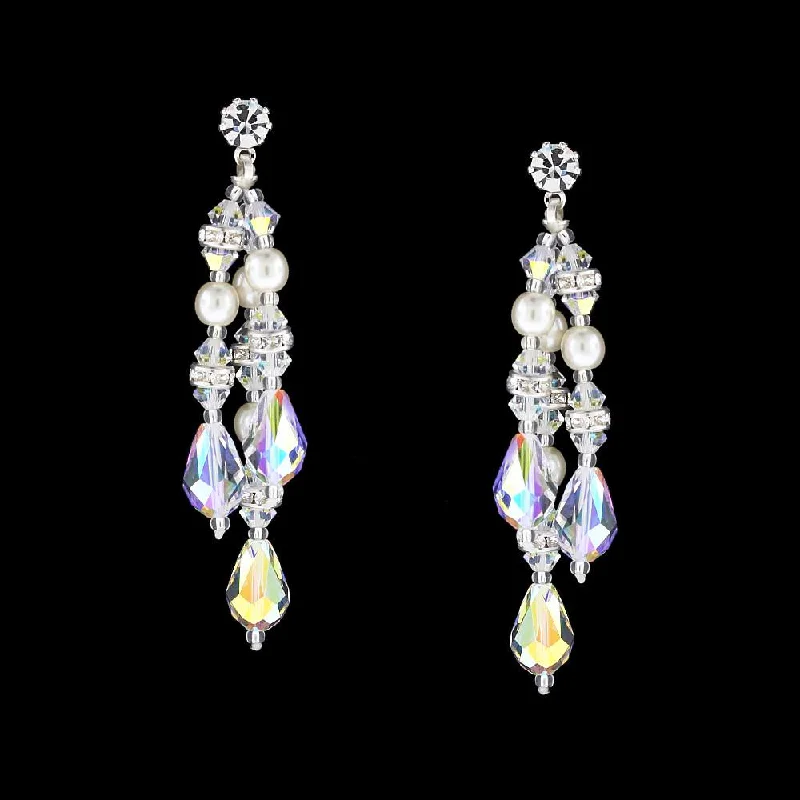 Thin heart earrings-Multi-Drop Crystal & Pearl Earrings