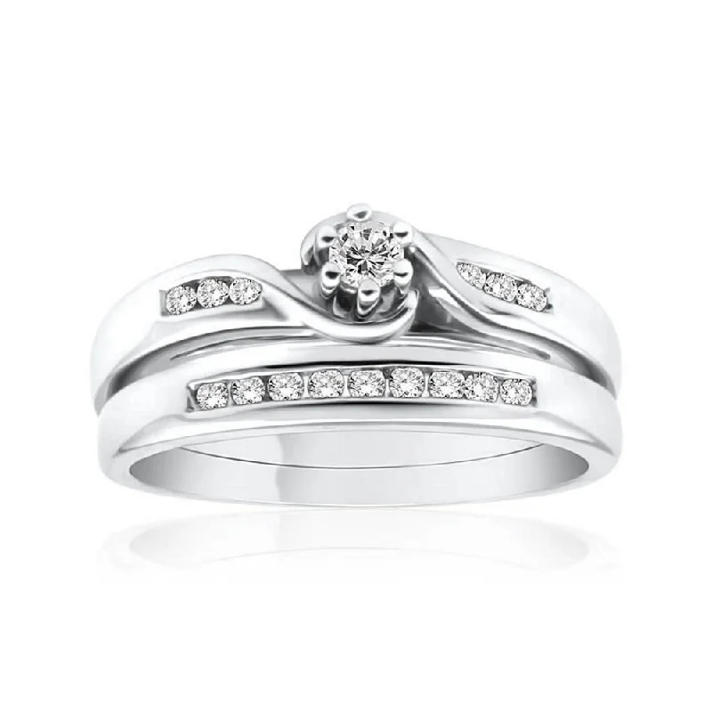 Worn vow rings-9ct White Gold 2 Ring Bridal Set With 1/4 Carat Diamond