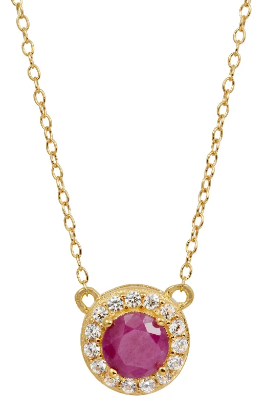 Knot-style necklaces-18K GOLD OVER VERMEIL STERLING SILVER NATURAL RUBY AND WHITE CZ PENDANT NECKLACE