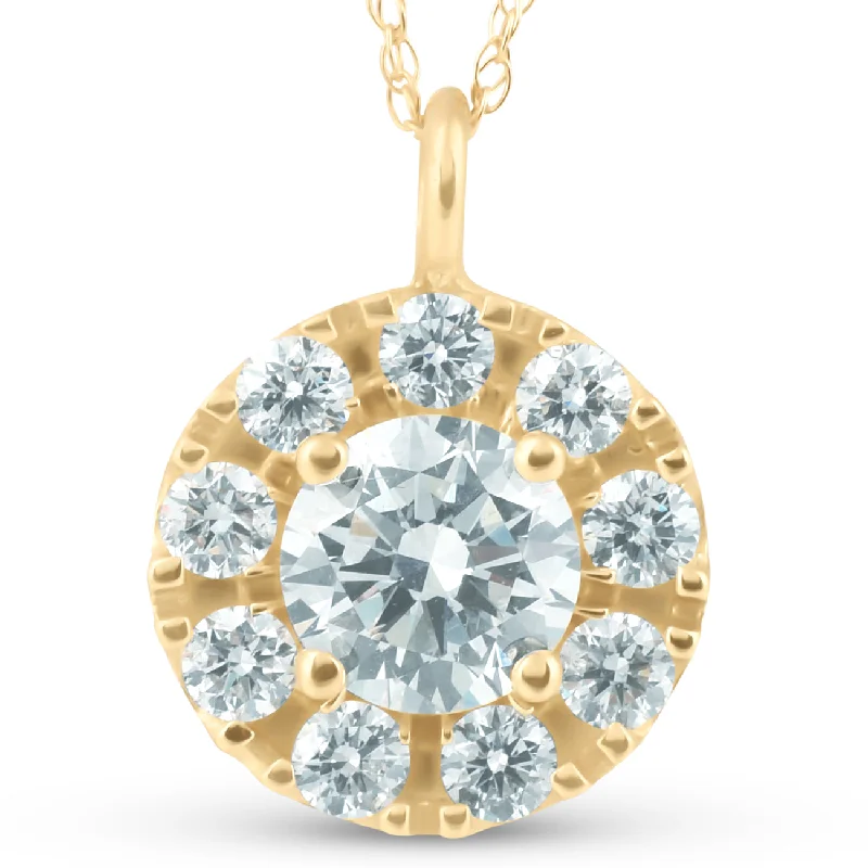 Shiny gold necklaces-14K Yellow Gold 1 1/2ct Circle Round Lab Grown Diamond Pendant Necklace