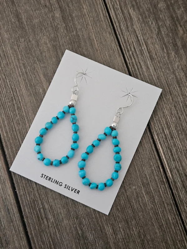 Worn medallion earrings-Turquoise Beaded Tear Drop Dangle Earrings