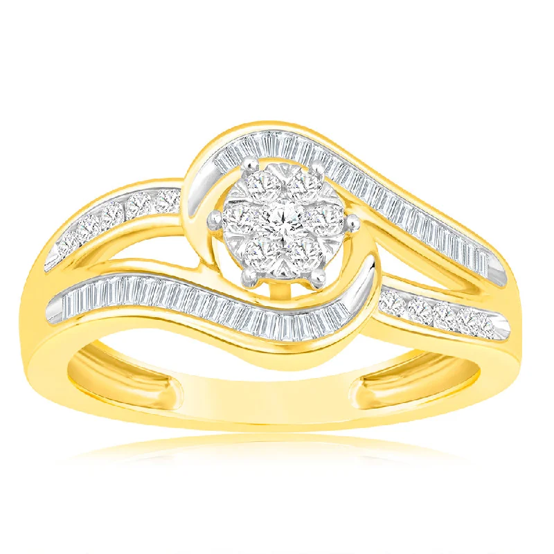 Round gem rings-Luminesce Lab Grown 9ct Yellow Gold 0.30 Carat Diamond Wrap Around Ring in 51 Diamonds