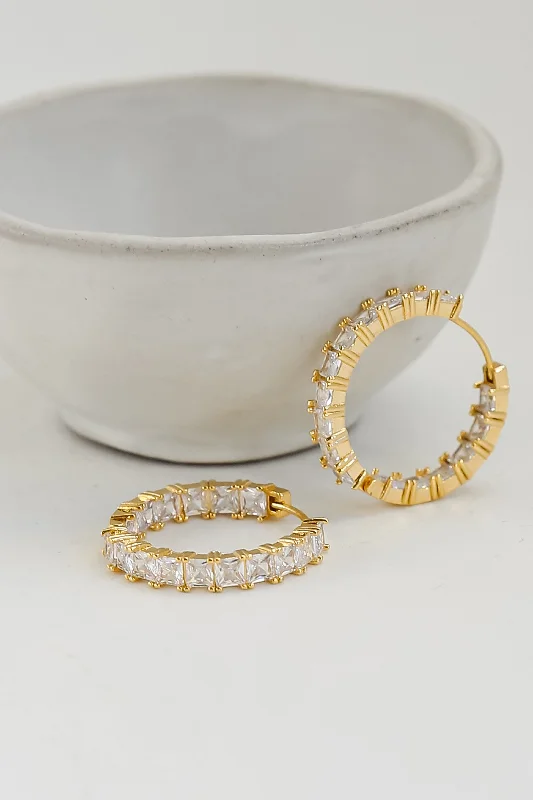 Thin bead earrings-FINAL SALE - Stella Gold Rhinestone Hoop Earrings