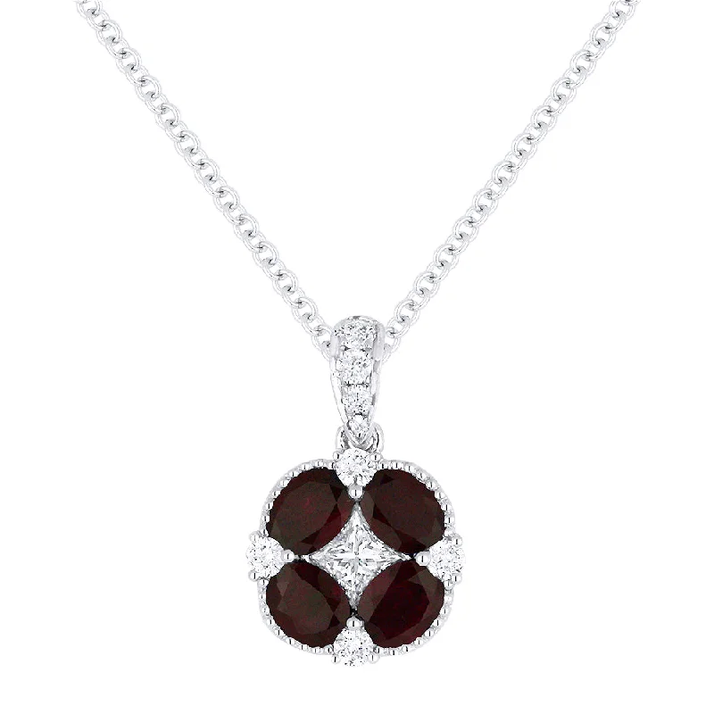 Flat knot necklaces-0.18Ct Ruby 16"pendant Necklace In 18K White Gold