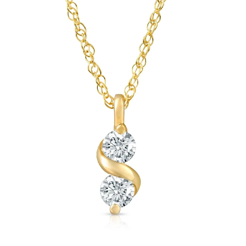 Little gem necklaces-1/3Ct Diamond Two Stone Pendant in White Yellow or Rose Gold Lab Grown Necklace