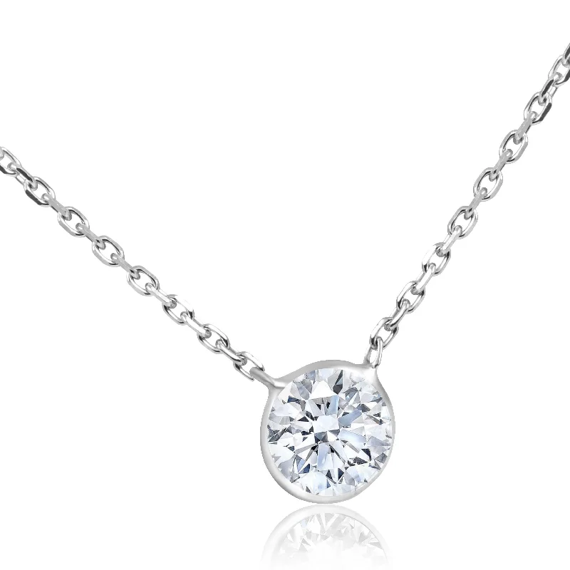 Edwardian style necklaces-1 1/4 CT Diamond Solitaire Bezel Pendant 14k White Gold 18"