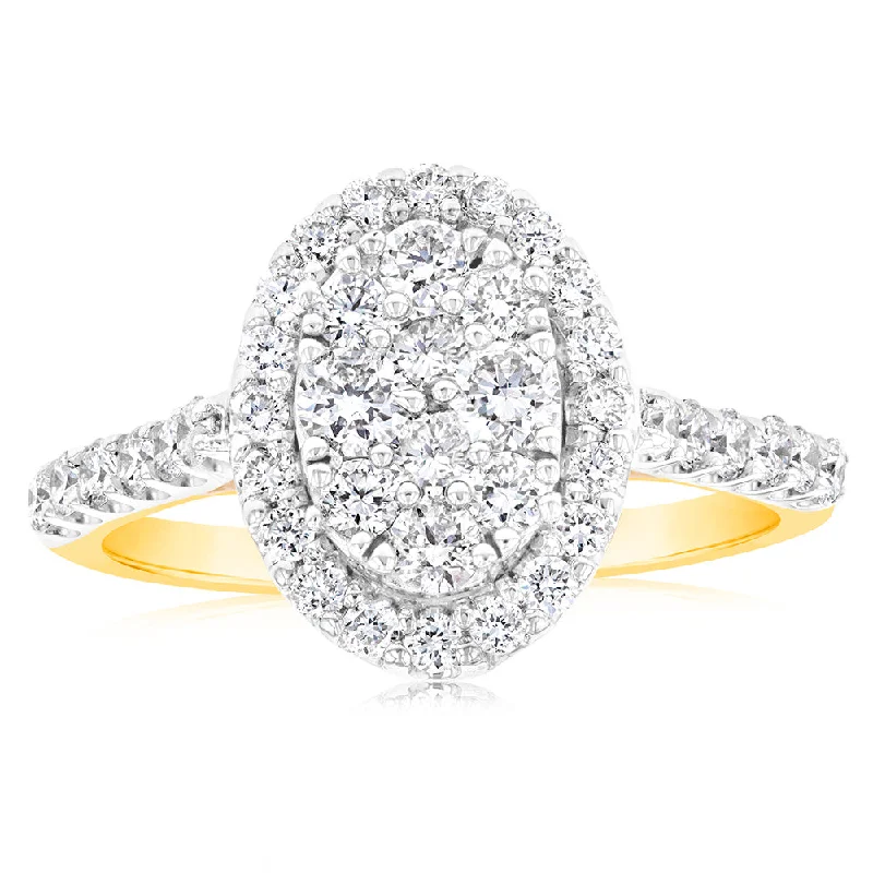 Thin texture rings-Luminesce Diamond 1 Carat Oval Dress Ring in 9ct Yellow Gold