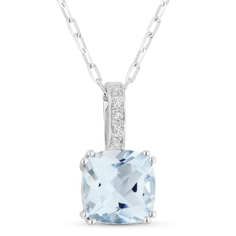 Bent pendant necklaces-0.65Ct Blue Topaz 16"pendant Necklace In 14K White Gold