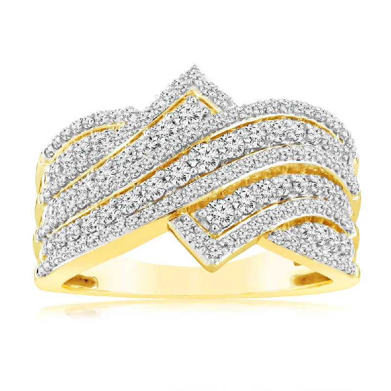 Plaited motif rings-0.95 Carat Cluster Diamond Dress Ring in 14ct Yellow Gold