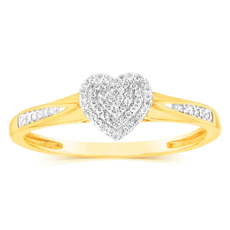 Quirky rings-9ct Yellow Gold 1/10 Carat Diamond Heart Shaped Ring