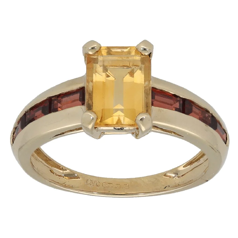 Birch grain rings-9ct Gold Garnet & Citrine Single Stone Ring with Accent Stones Size L